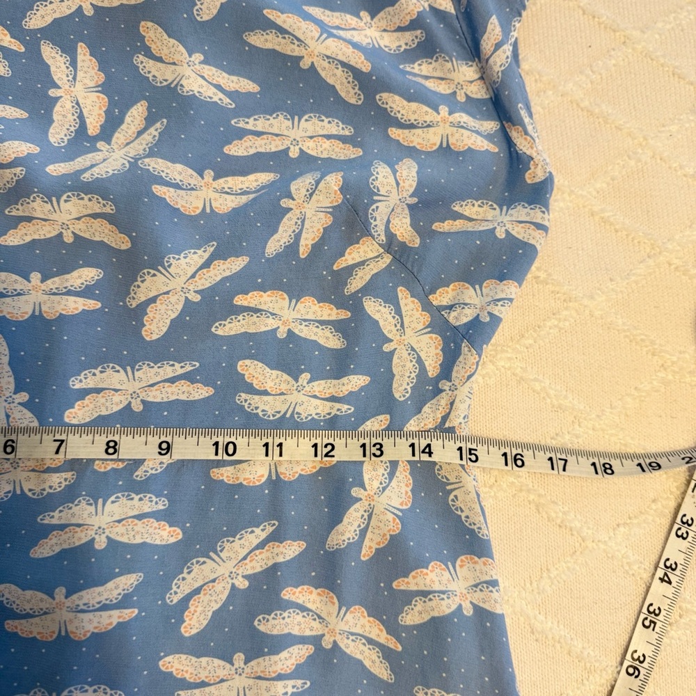 Loft Blue & White Butterfly/Dagonfly  Print Dress Side Slit Size 6 - Picture 8 of 10